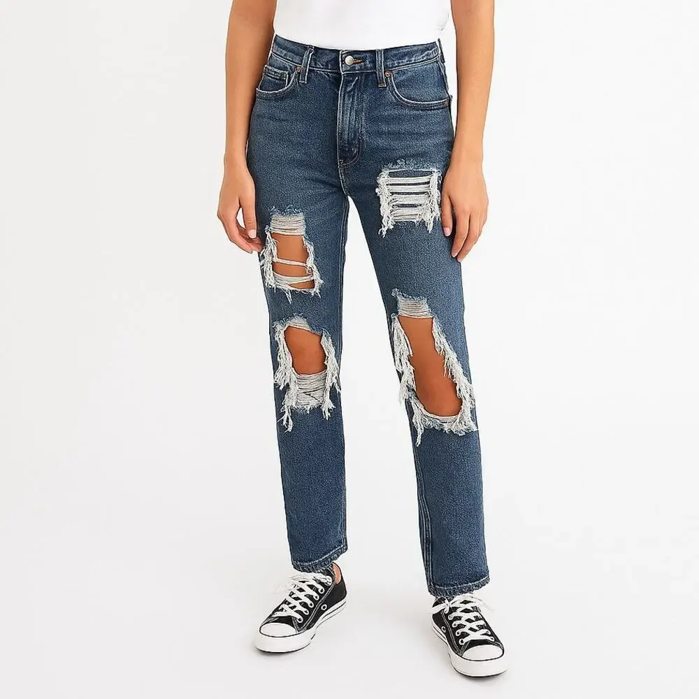Agolde Pinch Waist High Rise Straight Jeans Size 24 Distressed Ripped Denim